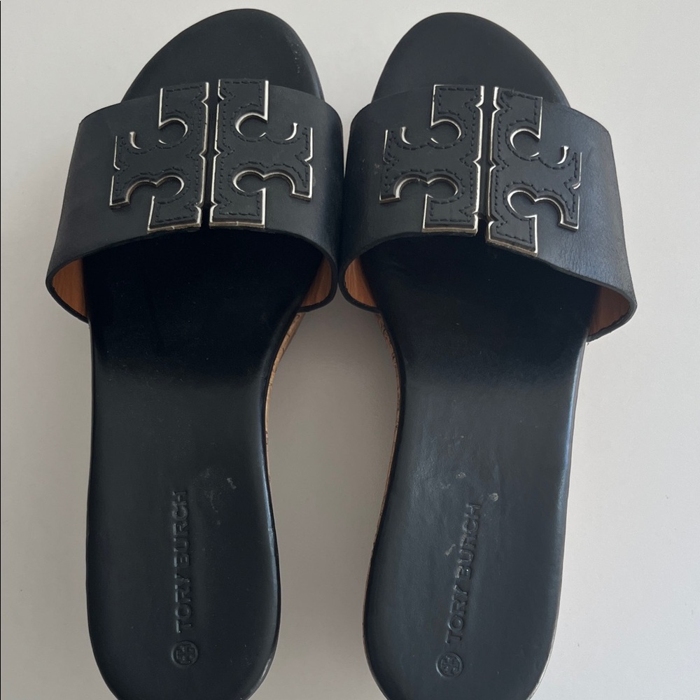 Tory Burch Black Leather Slide Sandals